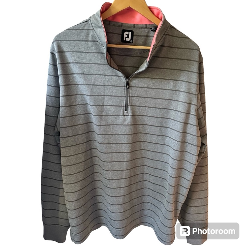 Footjoy FJ Striped Golf 1/4 Zip Men's XL‎ Gray and Pink Long Sleeve